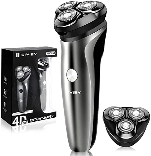 Electric Razor for Men, 4D Cordless Head Shaver, SIWIEY Rechargable Wet and Dry Mens Razors, Rotary Shaver with Pop-up Trimmer, IPX6 Waterproof, LED Display, 8000 RPM