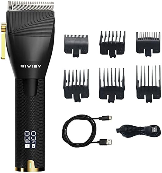 Hair Clippers for Men, SIWIEY Professional Barber Clippers with LCD Display, 6 Guide Combs, Dual Port Charging Clippers for Men Rechargeable Clippers for Hair Cutting