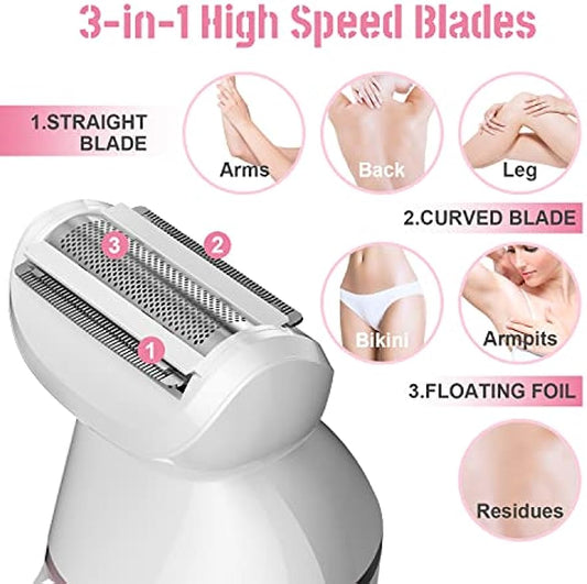 Electric Shaver for Women, Siwiey 2 in 1 Body Hair Removal with Electric Razor Bikini Women Trimmer, Legs Foot Hair Removal Wet&Dry Use with 2 Detachable Head