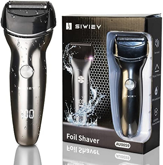 Foil Shaver for Men, SIWIEY Rechargeable Electric Razor, Wet and Dry Waterproof Body Shavers with Pop-up Beard Trimmer, LED Display, 8200 RPM