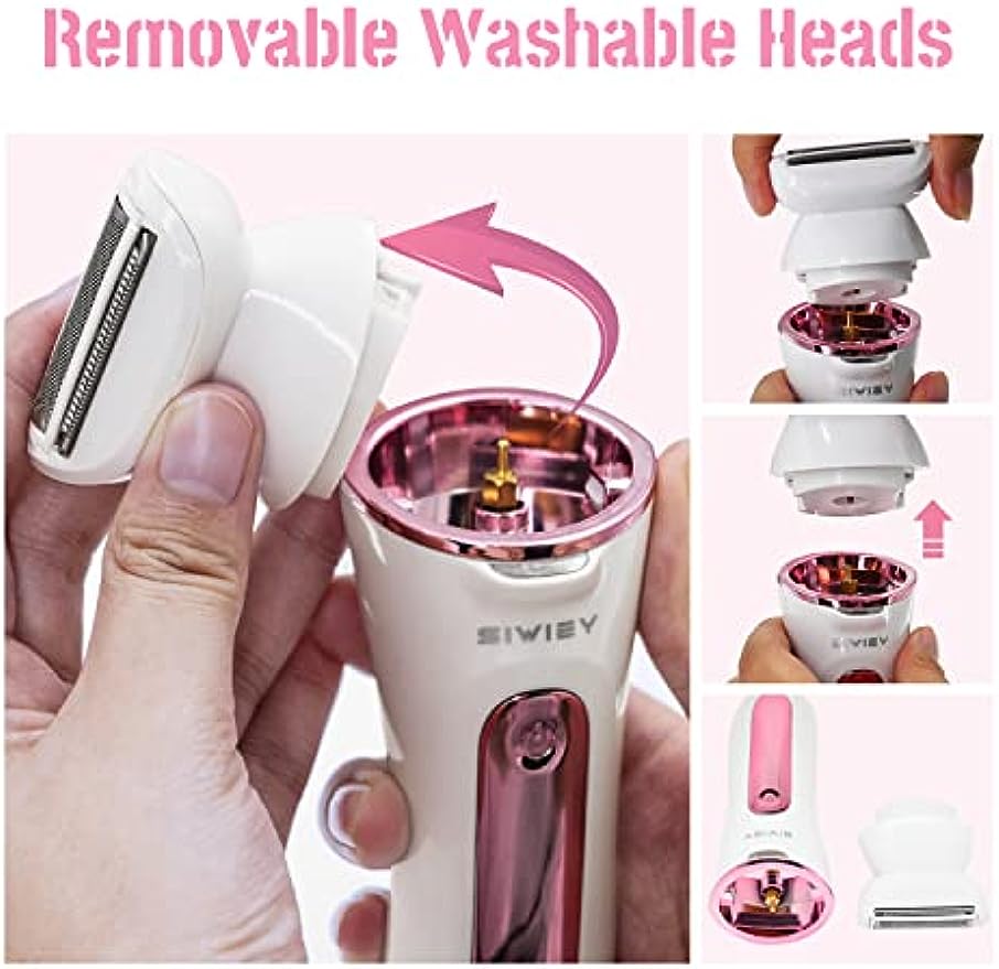 Electric Shaver for Women, Siwiey 2 in 1 Body Hair Removal with Electric Razor Bikini Women Trimmer, Legs Foot Hair Removal Wet&Dry Use with 2 Detachable Head