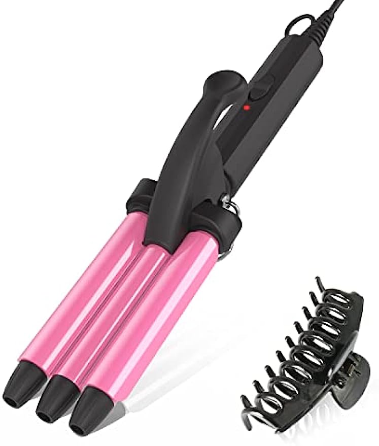 Mini Waver Curling Iron, Wizchark 3 Barrel Curling Iron 1/2 Inch, Small Hair Crimper for Women, Travel Hair Waver with Ceramic Tourmaline, Crimper Hair Iron for Beach Waves W/Storage Bag/Clips, Pink