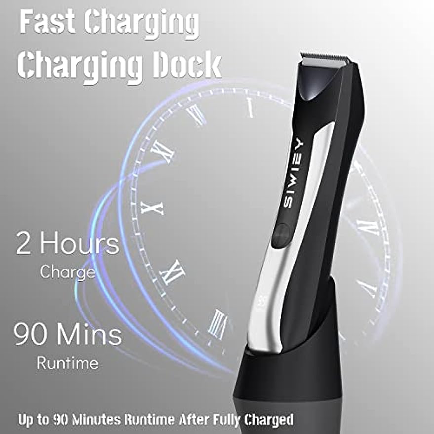 Mens Body Hair Trimmer, Siwiey Groin Hair Trimmer for Men, Wet/Dry Electric Body Groomer with LED Light, IPX6 Waterproof, LCD Display, Hygiene Safe Razor, Charging Base