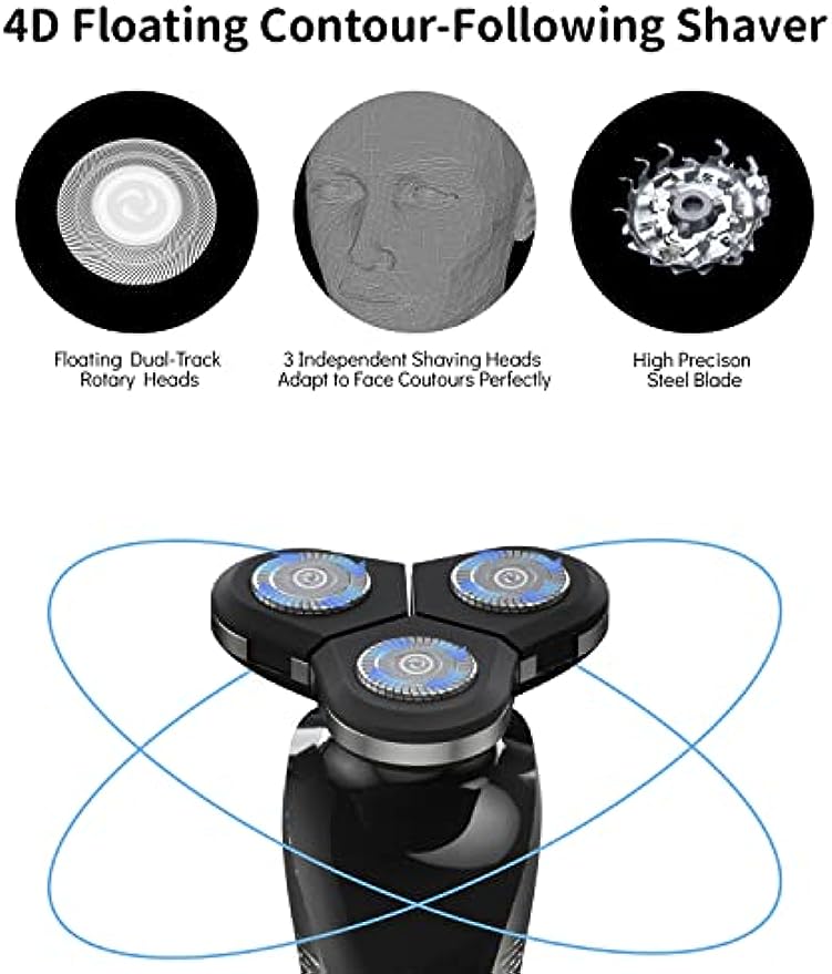Electric Razor for Men, SIWIEY 4D Rechargeable Electric Shavers for Men, Wet & Dry Use, LCD Display, Child Lock, USB Ceramic Cordless Rechargeable Cordless Men's Rotary Shavers
