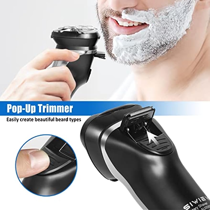 Electric Razor for Men, 4D Cordless Head Shaver, SIWIEY Rechargable Wet and Dry Mens Razors, Rotary Shaver with Pop-up Trimmer, IPX6 Waterproof, LED Display, 8000 RPM