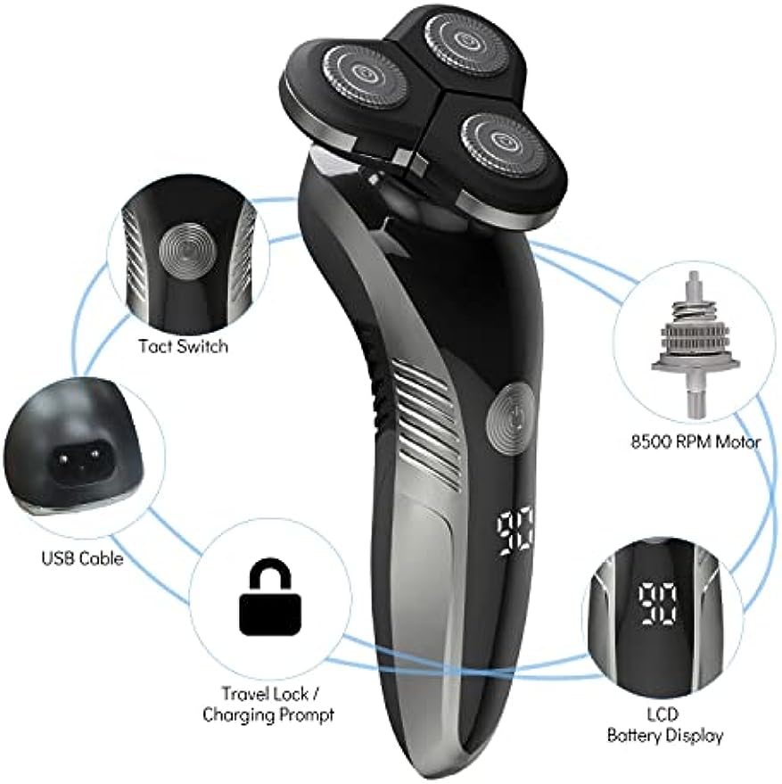 Electric Razor for Men, SIWIEY 4D Rechargeable Electric Shavers for Men, Wet & Dry Use, LCD Display, Child Lock, USB Ceramic Cordless Rechargeable Cordless Men's Rotary Shavers