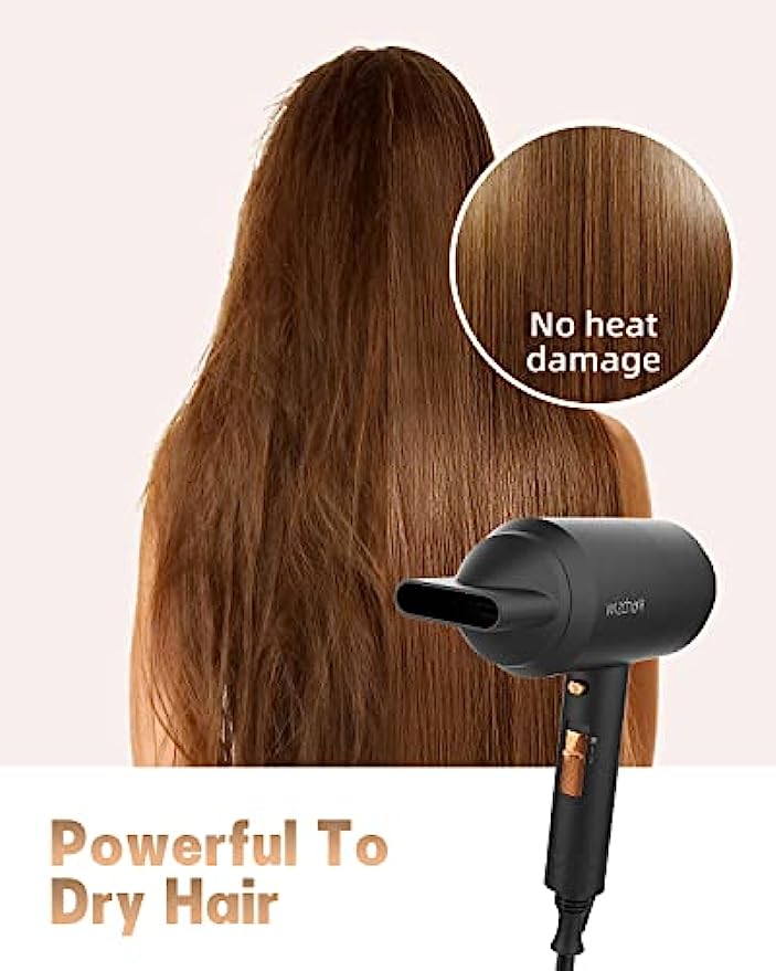 Hair Dryer with Diffuser丨1875W Ionic Blow Dryer for Women Curly Hair丨 Wizchark Lightweight Professional Salon Hairdryer with Diffuser Attachment 丨Cool Air Button 2 Speeds/Heats丨Black Hair Dryers