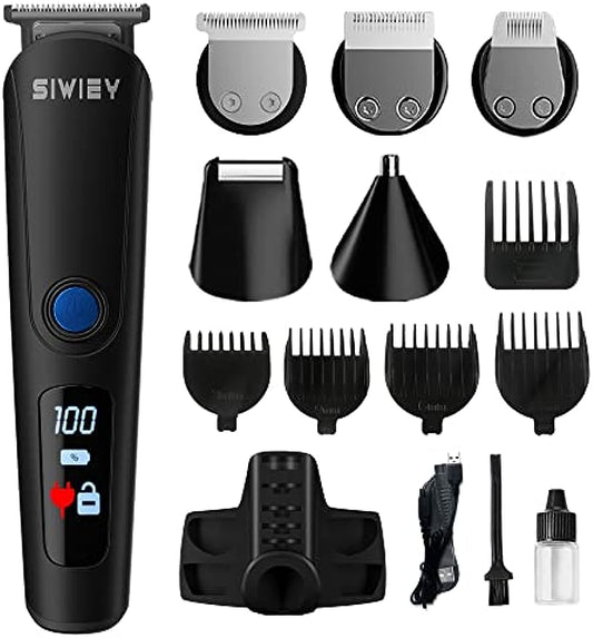 siwiey Beard Trimmer for Men, All in One Mutigroomer, Foil Shaver, Nose Trimmer, Precison Trimmers, 5 in 1 Grooming Kits, LED Display, IPX6 Waterproof, Charging Dock, 7500 RPM, Low Noise