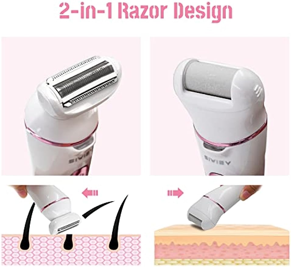 Electric Shaver for Women, Siwiey 2 in 1 Body Hair Removal with Electric Razor Bikini Women Trimmer, Legs Foot Hair Removal Wet&Dry Use with 2 Detachable Head