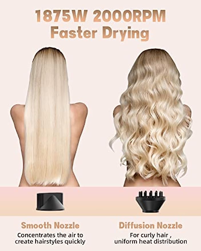 Hair Dryer with Diffuser丨1875W Ionic Blow Dryer for Women Curly Hair丨 Wizchark Lightweight Professional Salon Hairdryer with Diffuser Attachment 丨Cool Air Button 2 Speeds/Heats丨Black Hair Dryers