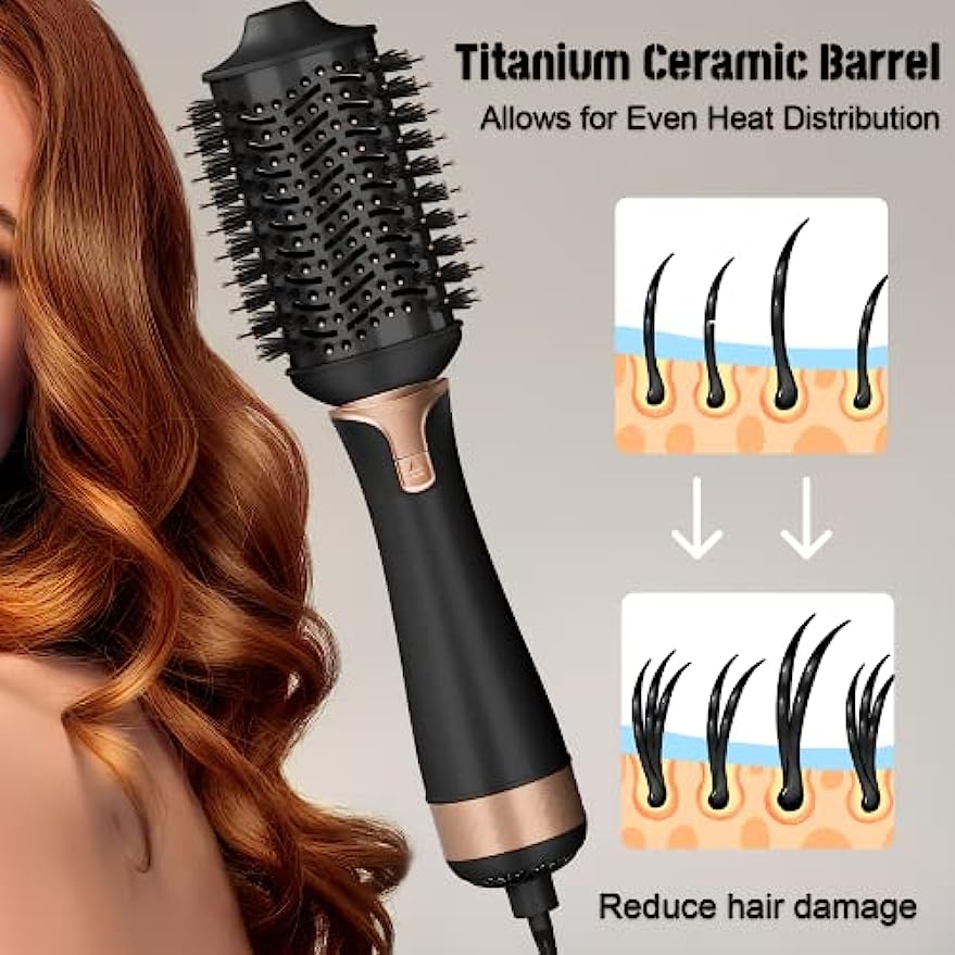  5 in 1 Hair Styling Brush with Negative Ionic Hot Air -  Interchangeable Head Volumizer Brush for Drying, Straightening, Curling and  Styling Hair : Beauty & Personal Care