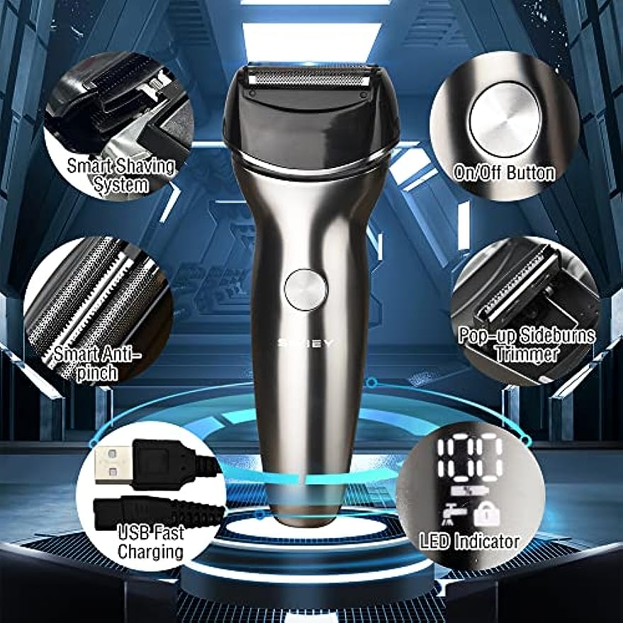 Foil Shaver for Men, SIWIEY Rechargeable Electric Razor, Wet and Dry Waterproof Body Shavers with Pop-up Beard Trimmer, LED Display, 8200 RPM