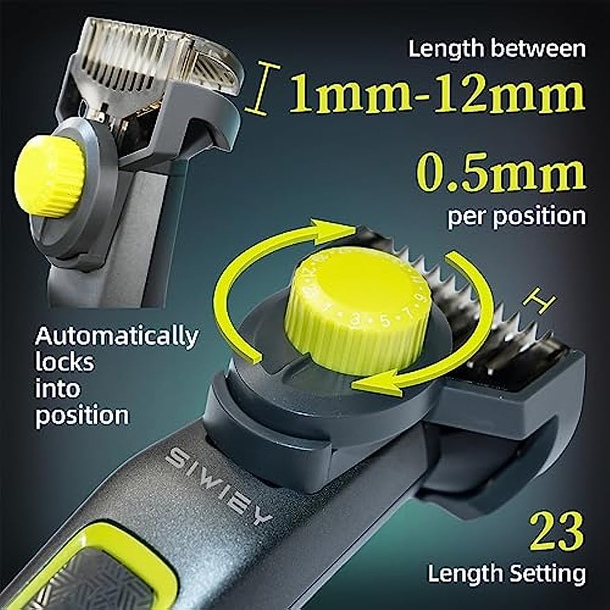 siwiey Beard Trimmer for Men, Electric Razor with Precision Dial, Mustache Trimmer Mens Grooming Adjustable, LCD Indicator, 7000RPM