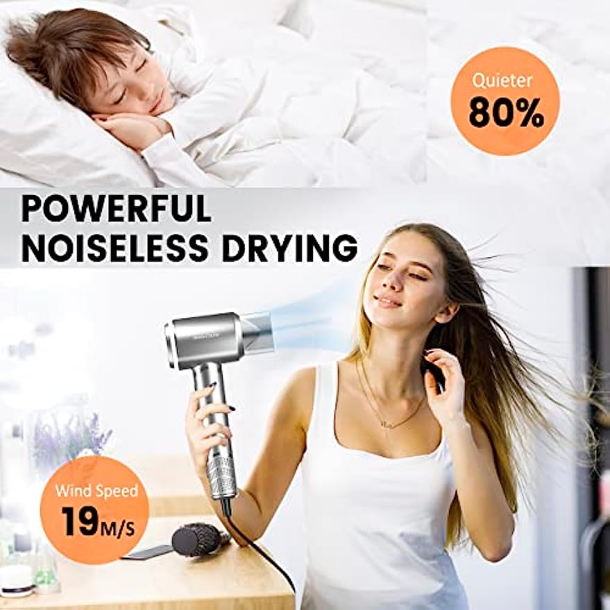 Professional High-Speed Hair Dryer, Wizchark Negative Ionic Blow Dryer with 110000 RPM Brushless Motor for Fast Drying,1400W Low Noise Hairdryer W/Magnetic Nozzle Aromatherapy Box, for Home, Travel