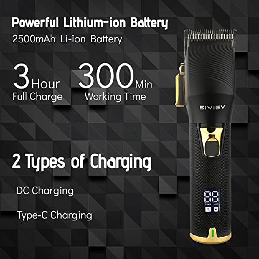 Hair Clippers for Men, SIWIEY Professional Barber Clippers with LCD Display, 6 Guide Combs, Dual Port Charging Clippers for Men Rechargeable Clippers for Hair Cutting