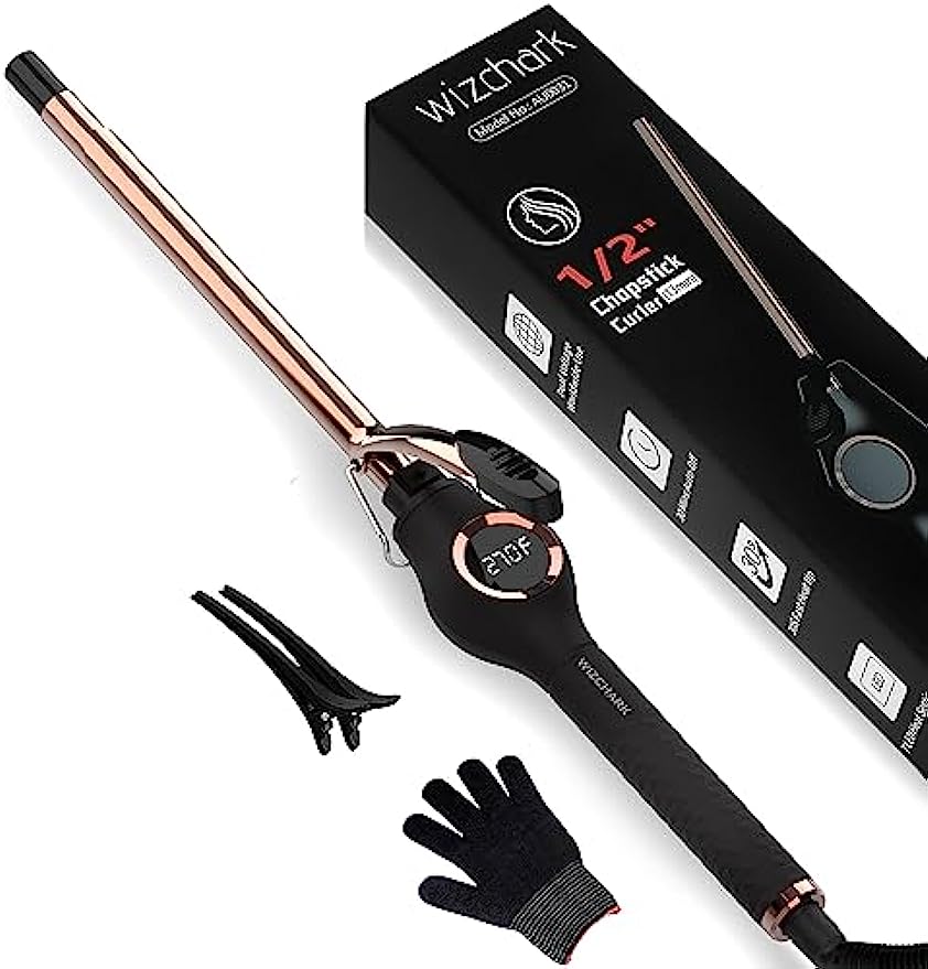 13mm Tiny Curling Wand, WIZCHARK 1/2 Inch Small Curling Iron for Long & Short Hair, Professional Ceramic Barrel Pencil Hair Iron with LED Display with 7 Heat Settings 270°F-450°F Skinny Hair Curler