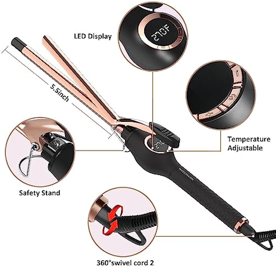 13mm Tiny Curling Wand, WIZCHARK 1/2 Inch Small Curling Iron for Long & Short Hair, Professional Ceramic Barrel Pencil Hair Iron with LED Display with 7 Heat Settings 270°F-450°F Skinny Hair Curler