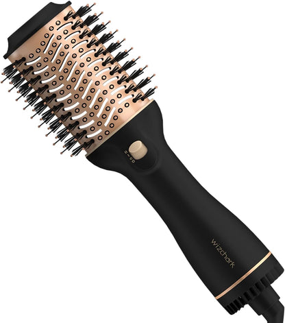 4 in 1 Hair Dryer Brush Set, Wizchark Ionic Hot Air Brush, Volumizer Anti-frizz Blow Dryer Brush, Straightening Curling Brush for Long&Short Hair W/4 Interchangeable Brush Heads Black Blowout Brush
