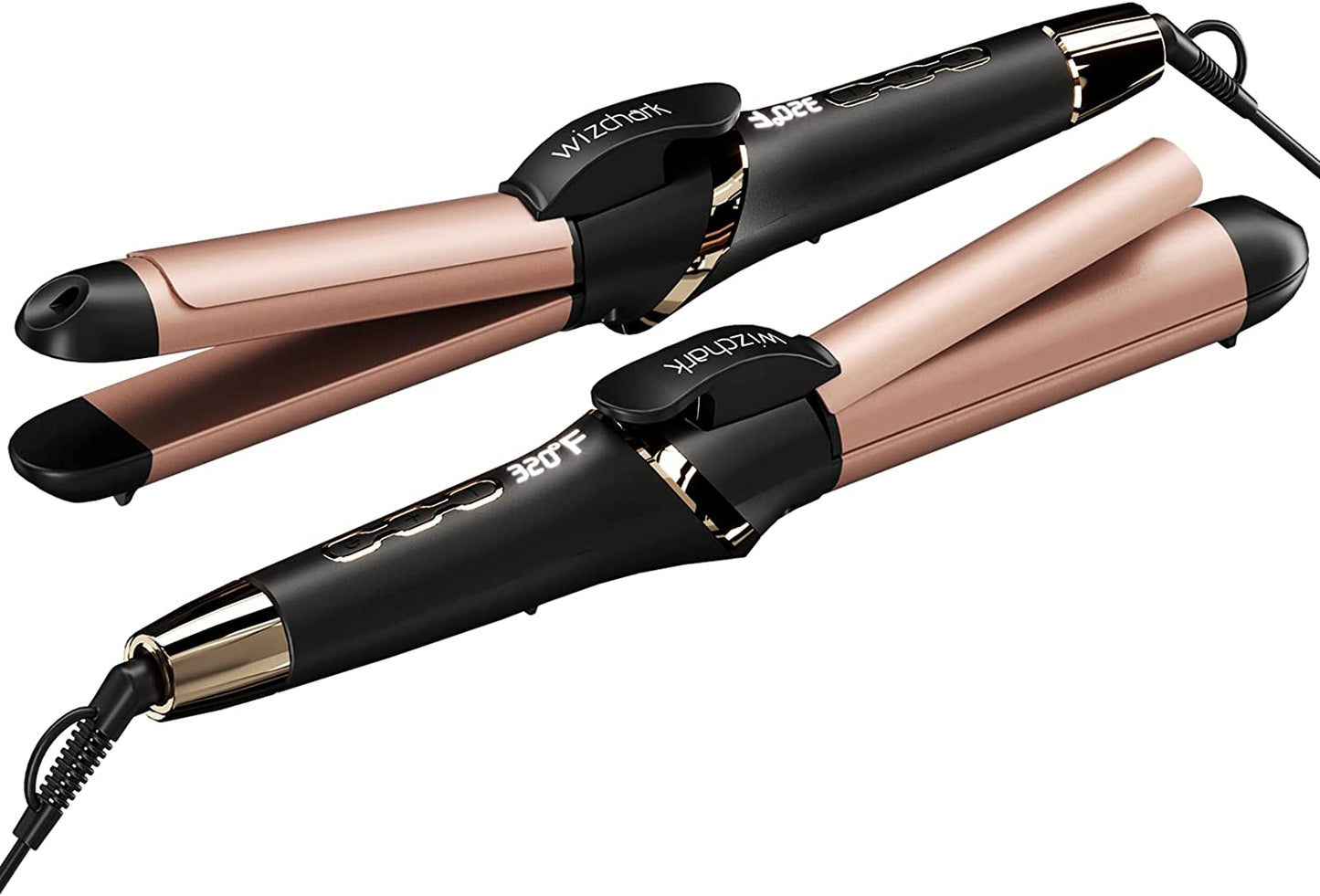 WIZCHARK 1 Inch Triple Barrels Waver, 25mm 3 Barrel Curling Iron Wand, Ceramic Dual Voltage Hair Crimper W/LED Temperature Display, 30 Mins Auto Switch-Off Curler, Deep Beach Waver (Rose,Black)