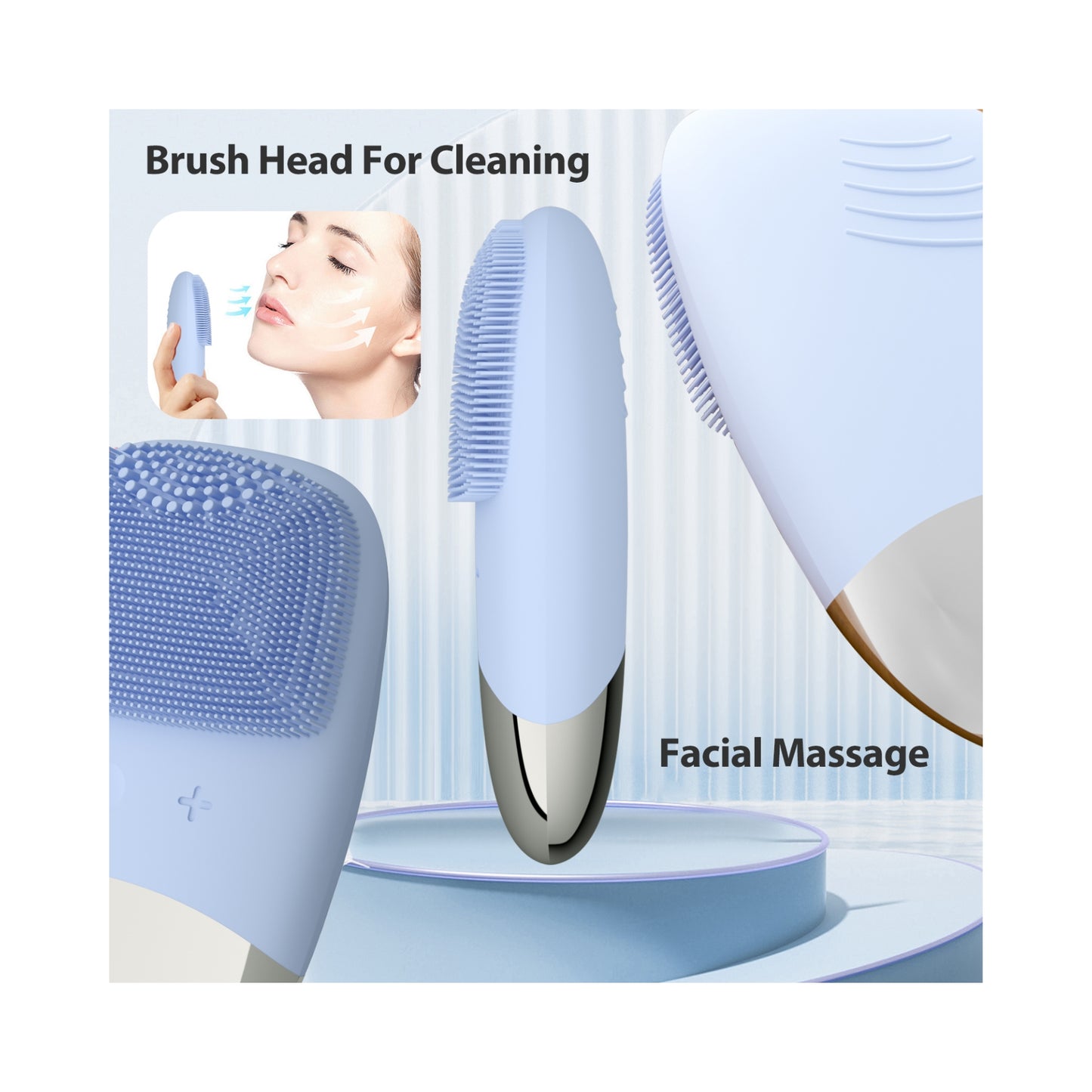 Silicone Face Scrubber, SIWIEY IPX7 Waterproof Sonic Facial Cleansing Brush, USB Rechargeable Sonic Massage Face Brush for Deep Cleansing, Gentle Exfoliating and Massaging (Grey)